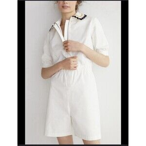 NWT Anthropologie: Seen Kept Worn Embroidered Picnic Romper, White Size L
